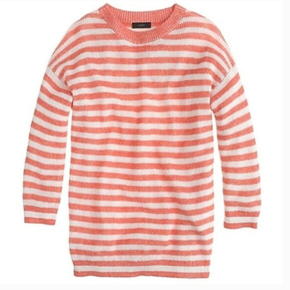 J. Crew Sweater S Linen Cotton Heather Stripe Pink White - Picture 7 of 12